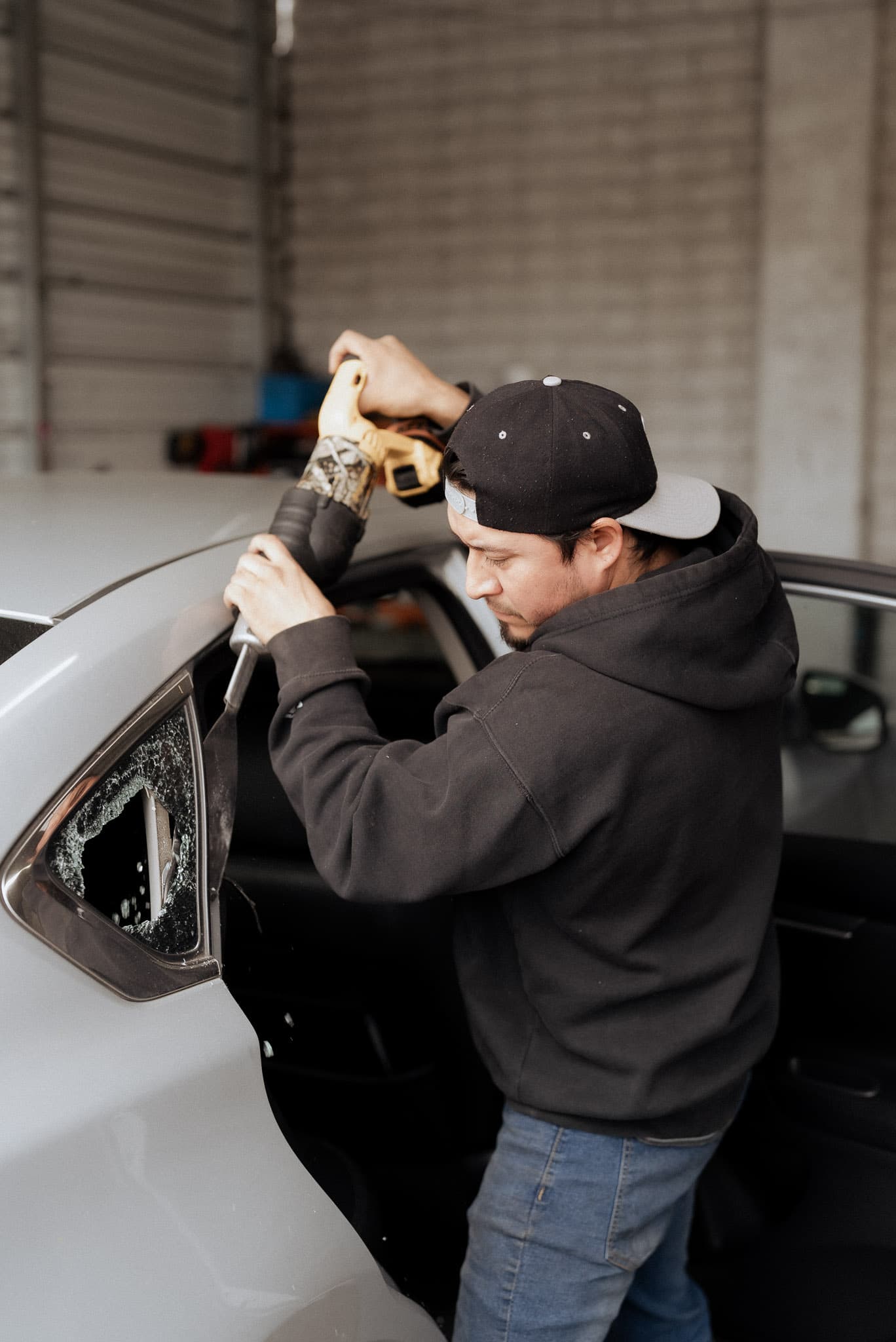 Completed windshield installation on vehicle